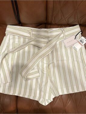 1.STATE Cream Shorts with Yellow Stripe Tie Waist